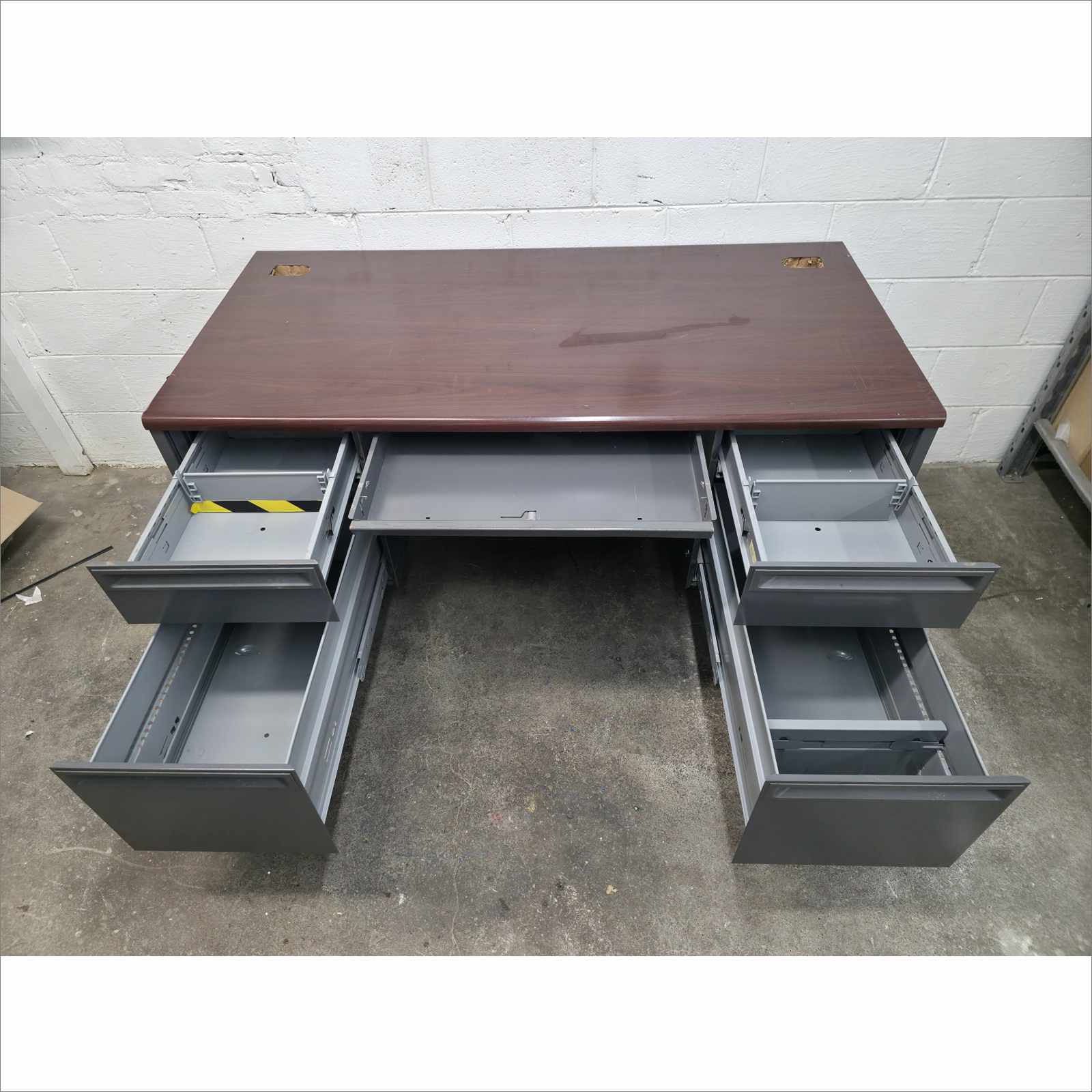 HON 38000 Series Double Pedestal Desk, 60" x 30" x 29.5", Mahogany/Charcoal (38155NS)