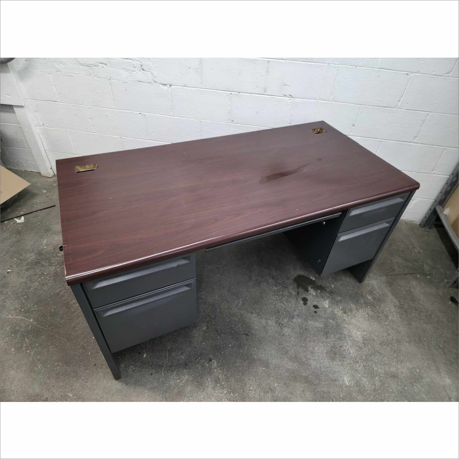 HON 38000 Series Double Pedestal Desk, 60" x 30" x 29.5", Mahogany/Charcoal (38155NS)