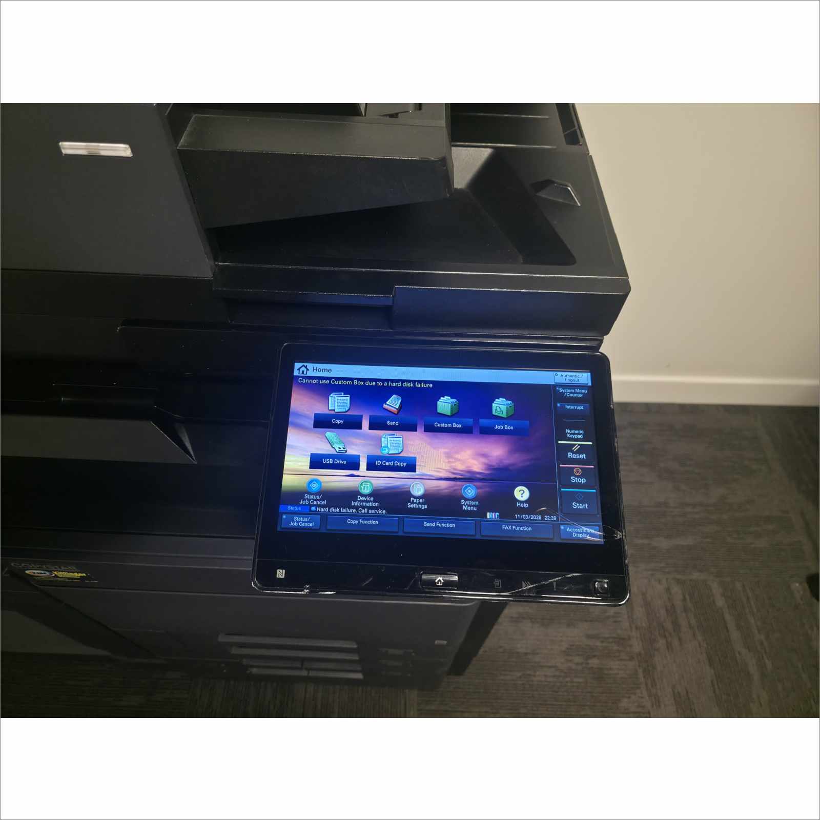 Kyocera TaskAlfa 5053ci A3 Color Laser MFP Copier Printer Scanner 50 ppm – w/ DF-7120 Finisher, PF-7110 Paper Feeder, DP-7160 Scanner