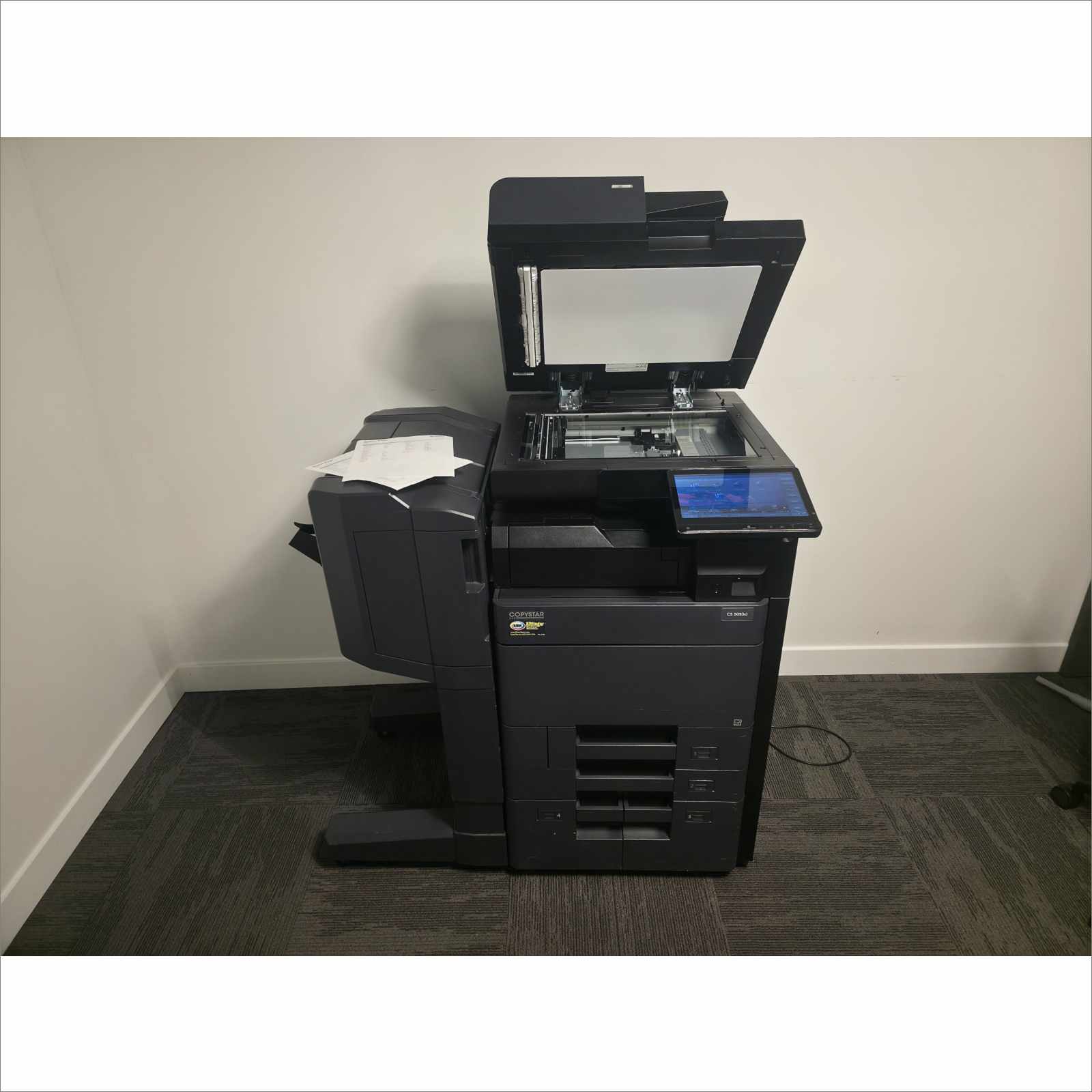 Kyocera TaskAlfa 5053ci A3 Color Laser MFP Copier Printer Scanner 50 ppm – w/ DF-7120 Finisher, PF-7110 Paper Feeder, DP-7160 Scanner