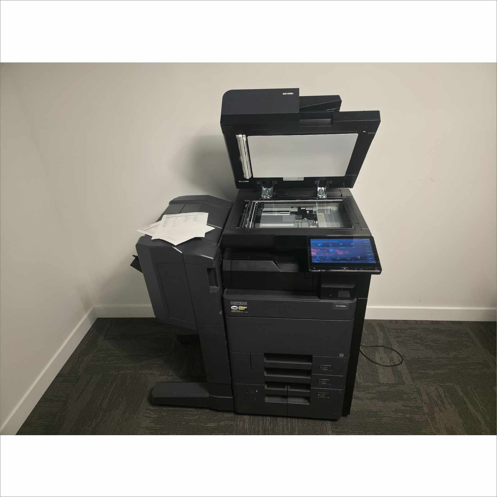 Kyocera TaskAlfa 5053ci A3 Color Laser MFP Copier Printer Scanner 50 ppm – w/ DF-7120 Finisher, PF-7110 Paper Feeder, DP-7160 Scanner