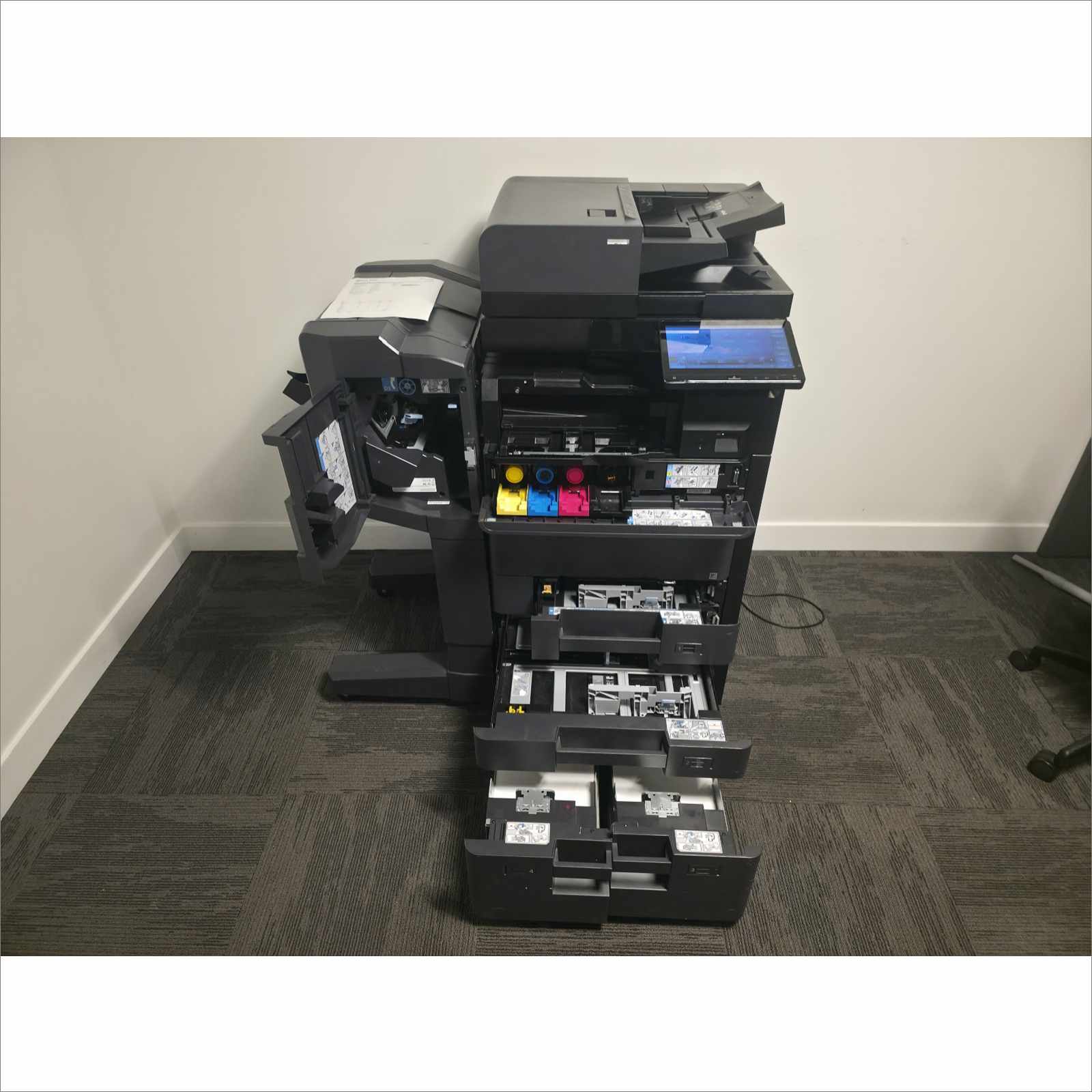 Kyocera TaskAlfa 5053ci A3 Color Laser MFP Copier Printer Scanner 50 ppm – w/ DF-7120 Finisher, PF-7110 Paper Feeder, DP-7160 Scanner